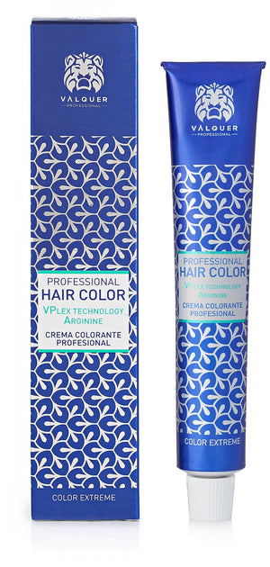 Professional hair color tube, VALQUER Coloration Noir 1.0 with advanced Plex technology, reserved for professional use.