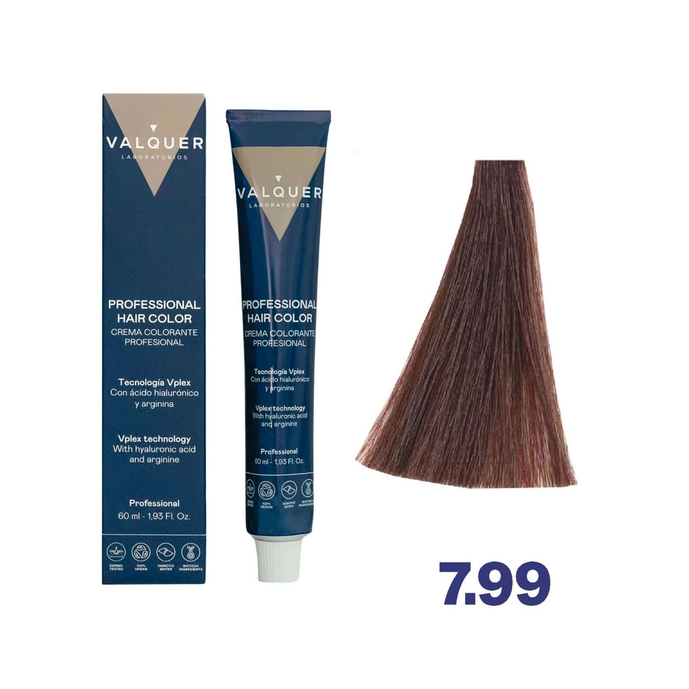 VALQUER COLORATION 7.99 Blond Moyen Intense Brun hair dye bottle and box 60ml