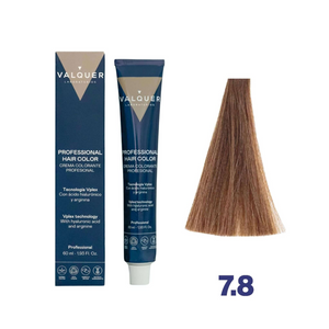 VALQUER 7.8 Blond Moyen Tabac 60ml professional hair color tube with advanced arginine and plex technology