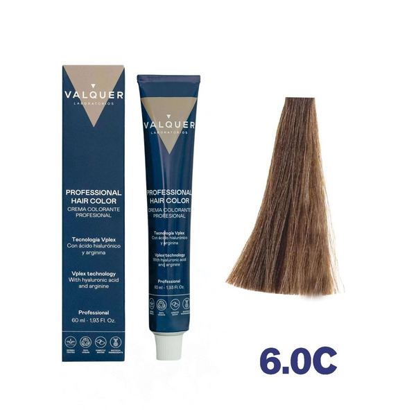 VALQUER Coloration 6.0C Blond Foncé Froid 60 ml professional hair dye with arginine and vplex technology for permanent color and fiber repair
