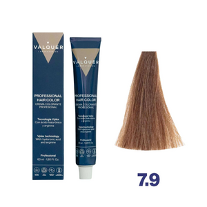 VALQUER COLORATION 7.9 blond moyen châtain 60 ml tube for professional hair coloring with advanced arginine and Vplex technology