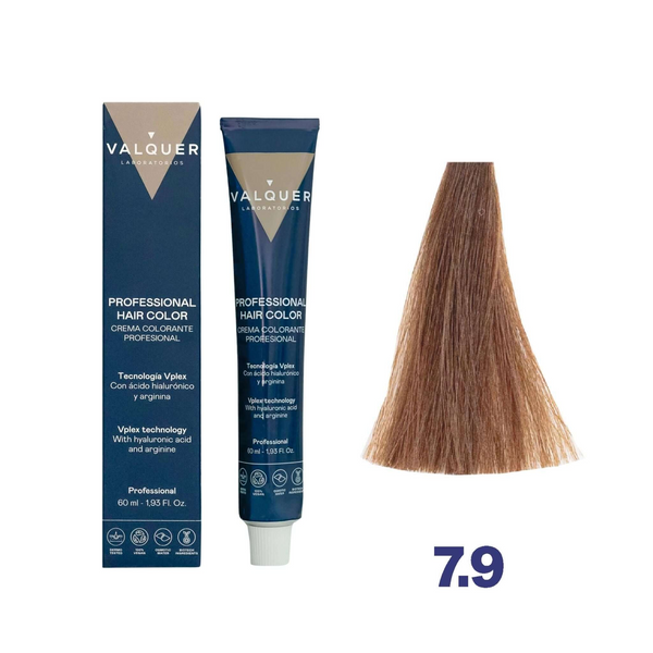 VALQUER COLORATION 7.9 blond moyen châtain 60 ml tube for professional hair coloring with advanced arginine and Vplex technology