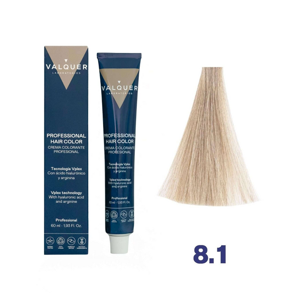 VALQUER Blond Clair Cendré 8.1 hair color 60ml professional use with arginine and Vplex technology