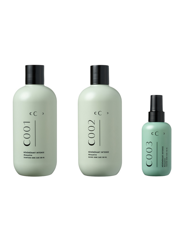 CUBA CHANCE KIT home care hair regeneration shampoo, mask, and fixing spray bottles