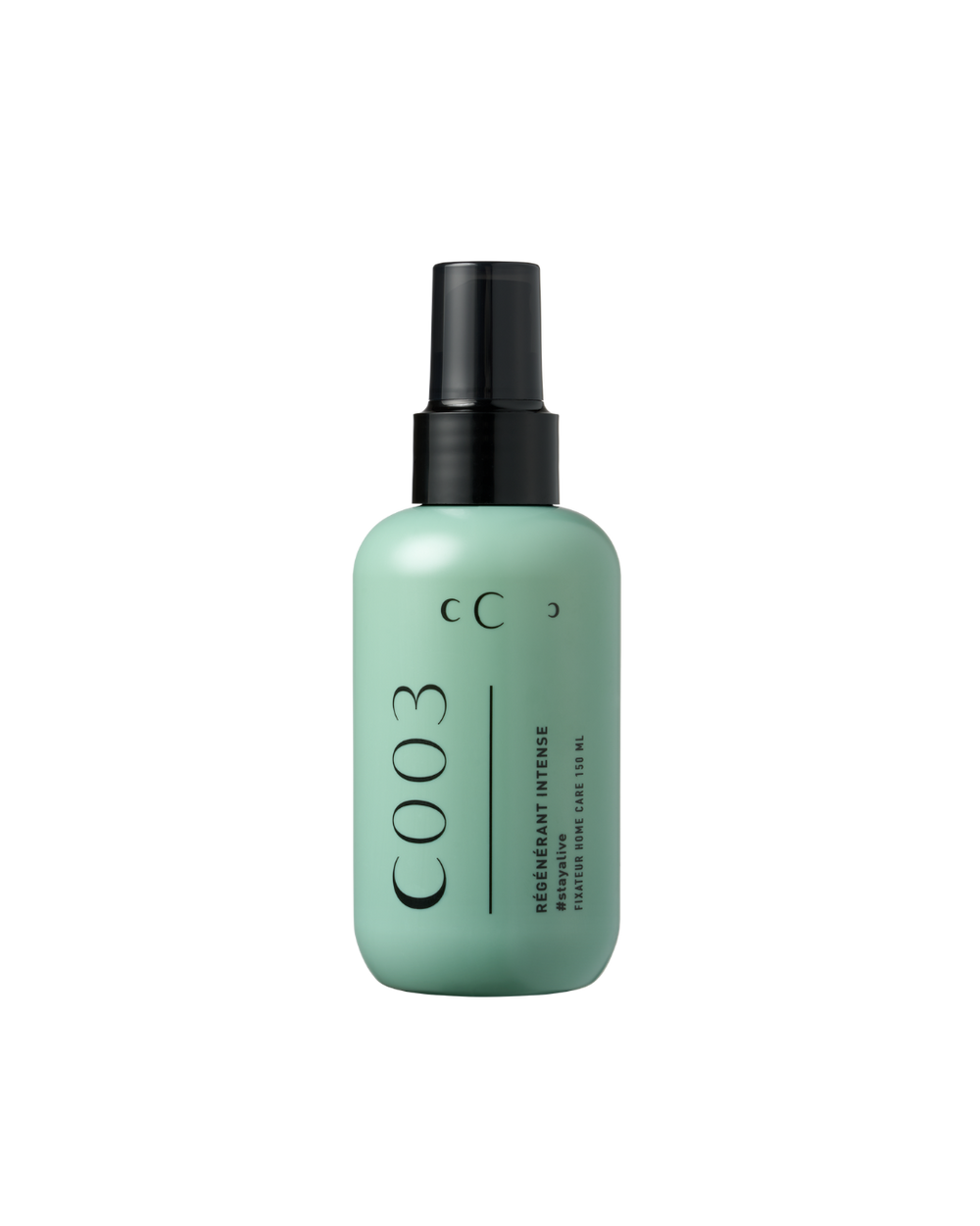 C003 Fixateur Régénérant hair spray bottle with keratin, panthenol, and hyaluronic acid for hydration and repair, 150ml