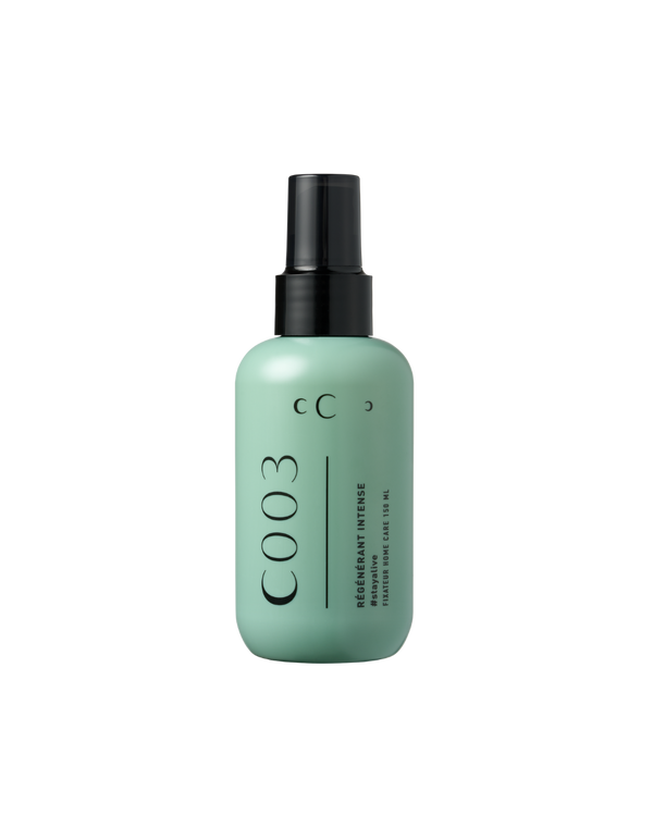 C003 Fixateur Régénérant hair spray bottle with keratin, panthenol, and hyaluronic acid for hydration and repair, 150ml