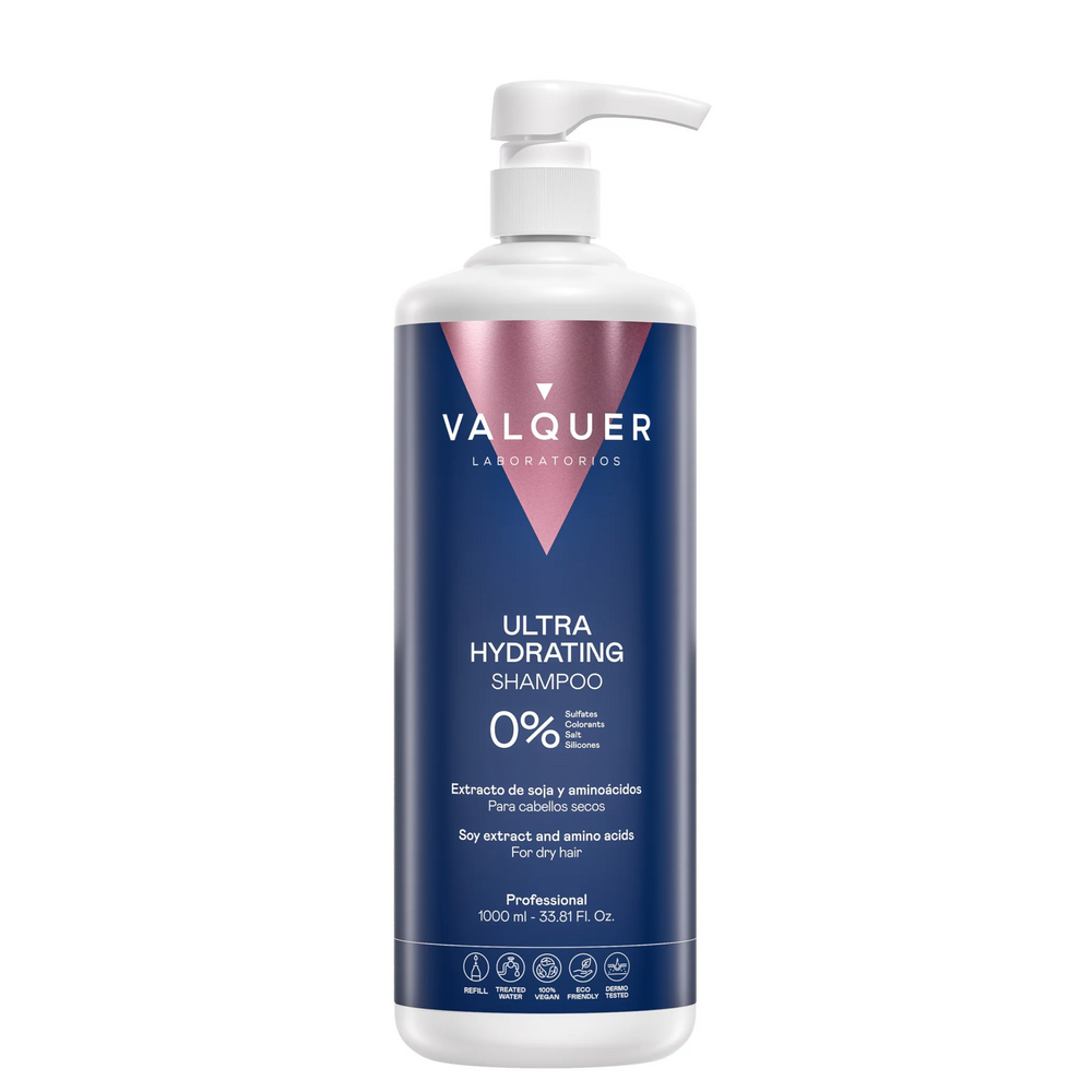 VALQUER SHAMPOING 0% Ultra Hydratant 1L bottle for nourishing hair care with milk proteins and soy amino acids