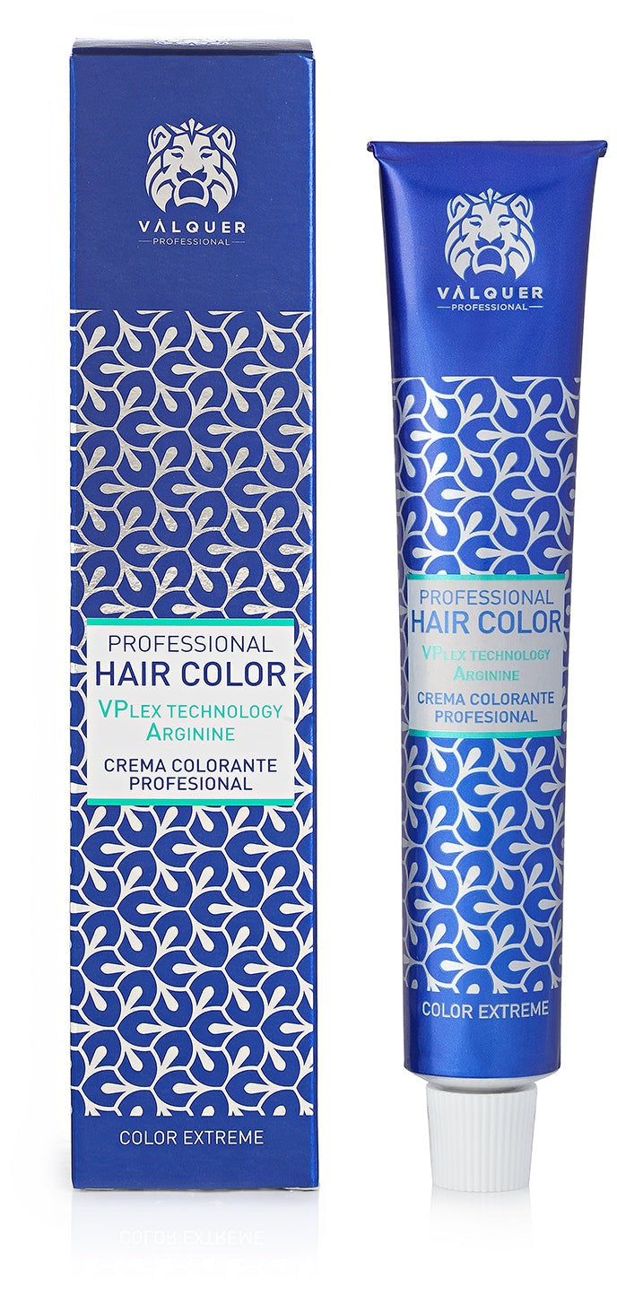 Professional hair color tube, VALQUER Coloration Noir 1.0 with advanced Plex technology, reserved for professional use.