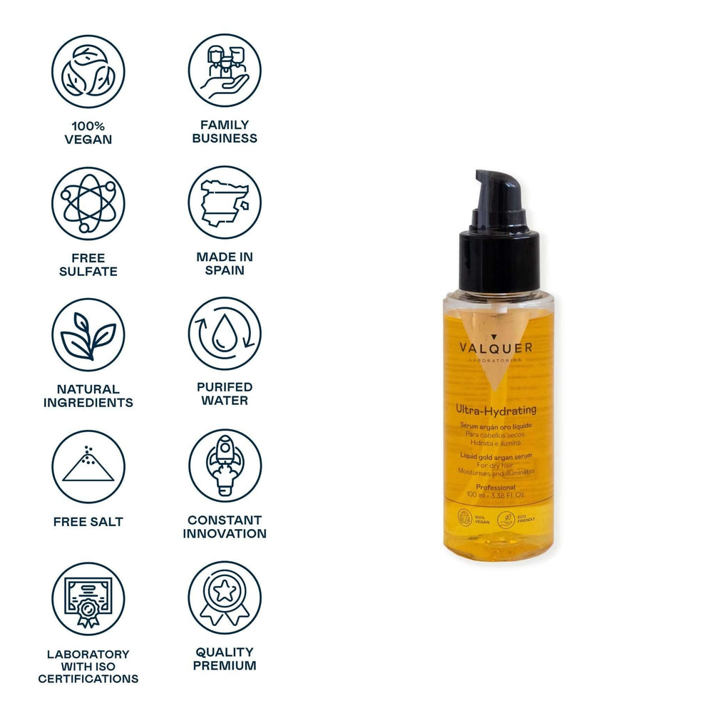 Sérum VALQUER huile d'argan pour cheveux secs et abîmés flacon 100 ml