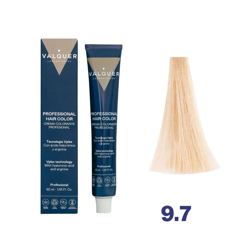 VALQUER Coloration 9.7 Blond Très Clair Beige 60ml professional hair dye packaging