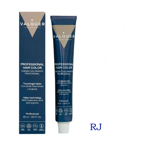 VALQUER COLORATION RJ hair products display with vibrant colors and branding