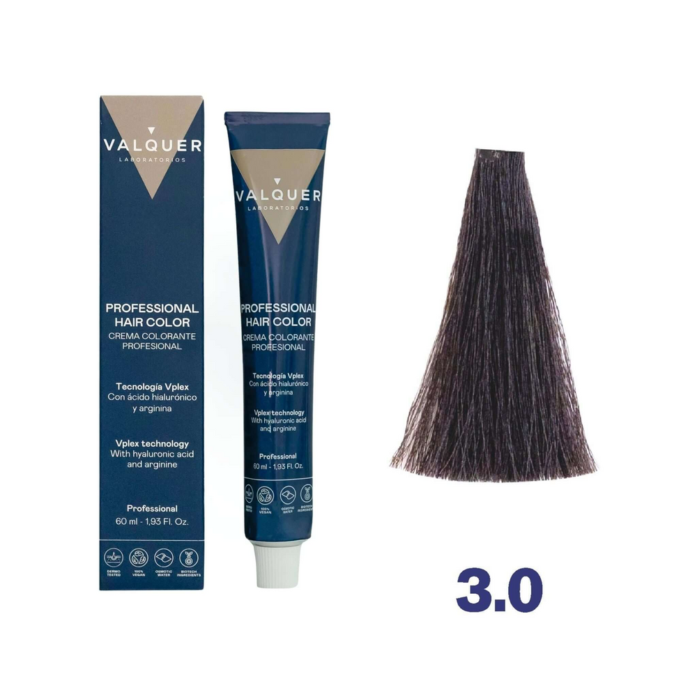VALQUER COLORATION 3.0 châtain foncé 60 ml tube pour coloration professionnelle cheveux