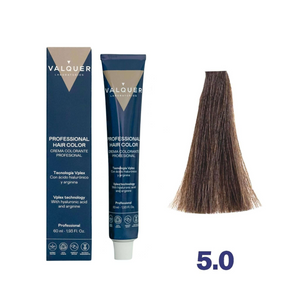 VALQUER COLORATION 5.0 Brun Clair 60 ml professional hair dye with advanced arginine and vplex technology for fiber repair and 100% gray coverage