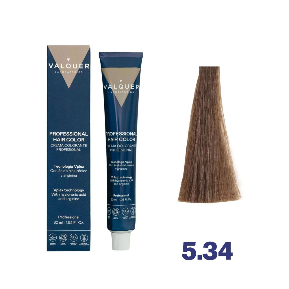 VALQUER Coloration 5.34 Arène 60 ml professional hair dye with arginine and vplex technology for hair repair