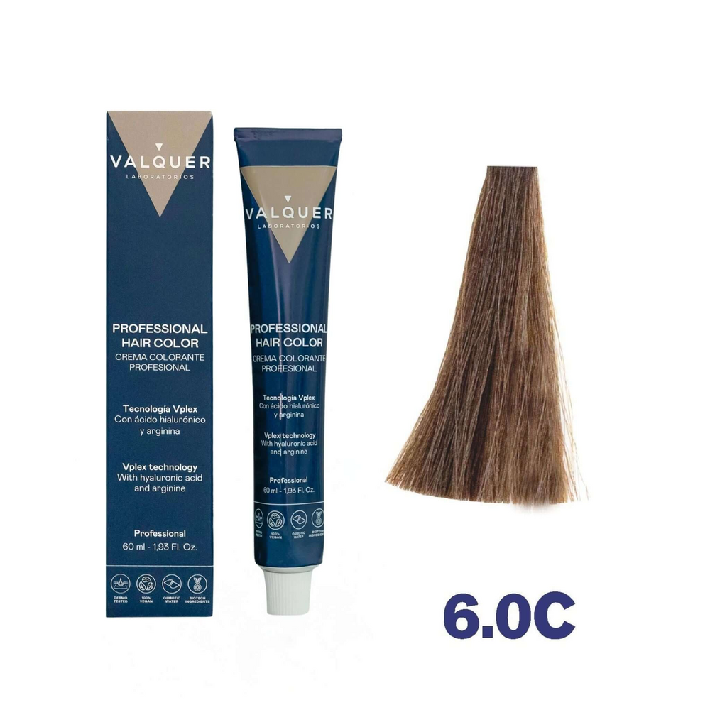 VALQUER Coloration 6.0C Blond Foncé Froid 60 ml professional hair dye with arginine and vplex technology for permanent color and fiber repair