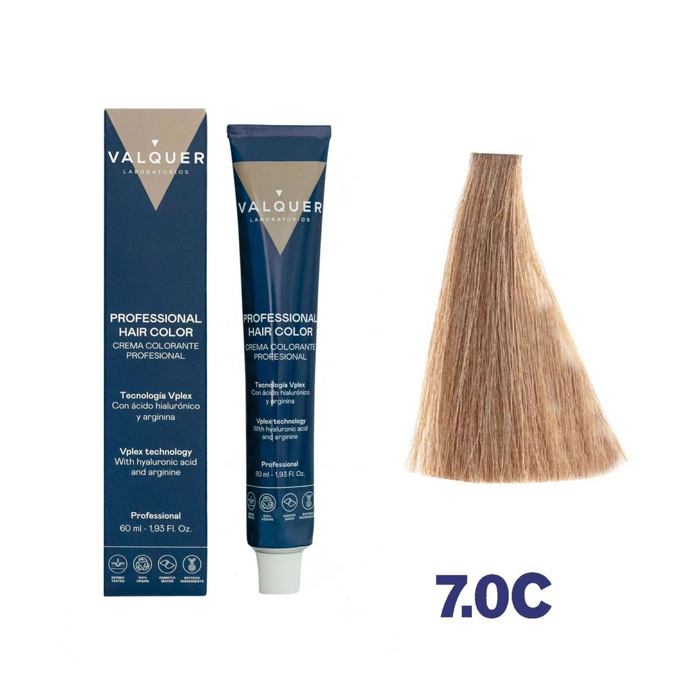 Valquer Coloration 7.0C Blond Moyen Froid 60ml professional hair dye cream with arginine and vplex for fiber repair
