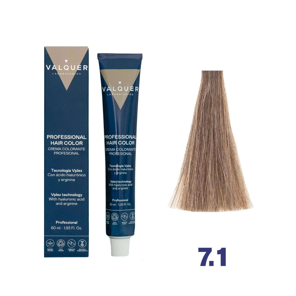 VALQUER Coloration 7.1 Blond Moyen Cendre 60 ml professional hair dye tube