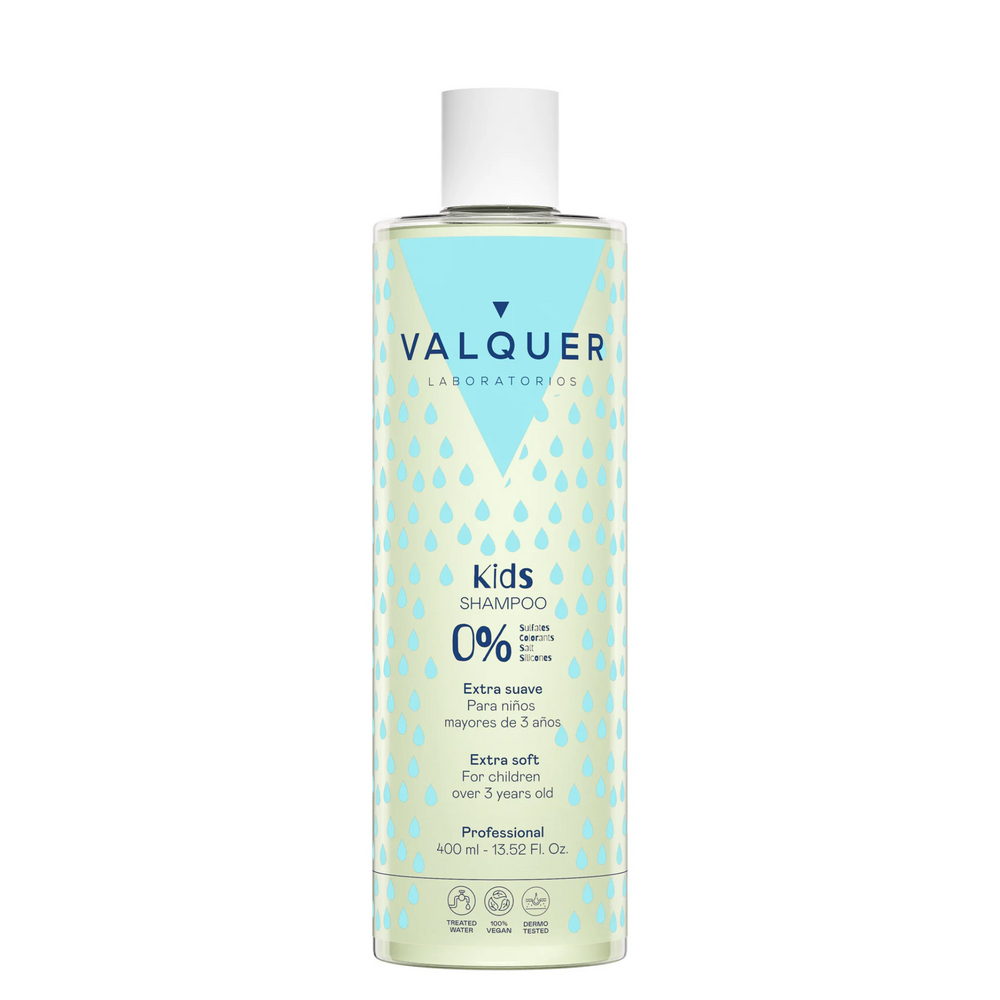 VALQUER SHAMPOING ENFANT 0% 400Ml bottle with gentle, 0% harmful agents formula for kids' hair care
